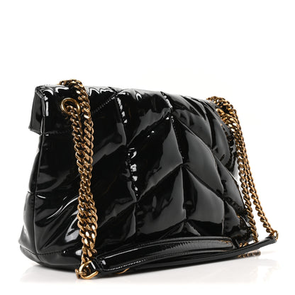 Saint Laurent Patent Quilted Small Loulou Puffer Monogram Chain Satchel Black 3 of 9