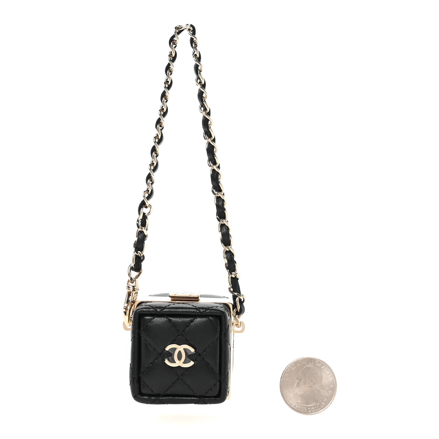Chanel Lambskin Quilted Cube Mini Bag Charm Black 2 of 5