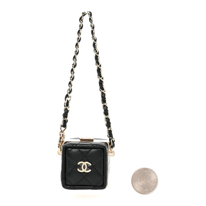 Chanel Lambskin Quilted Cube Mini Bag Charm Black 2 of 5