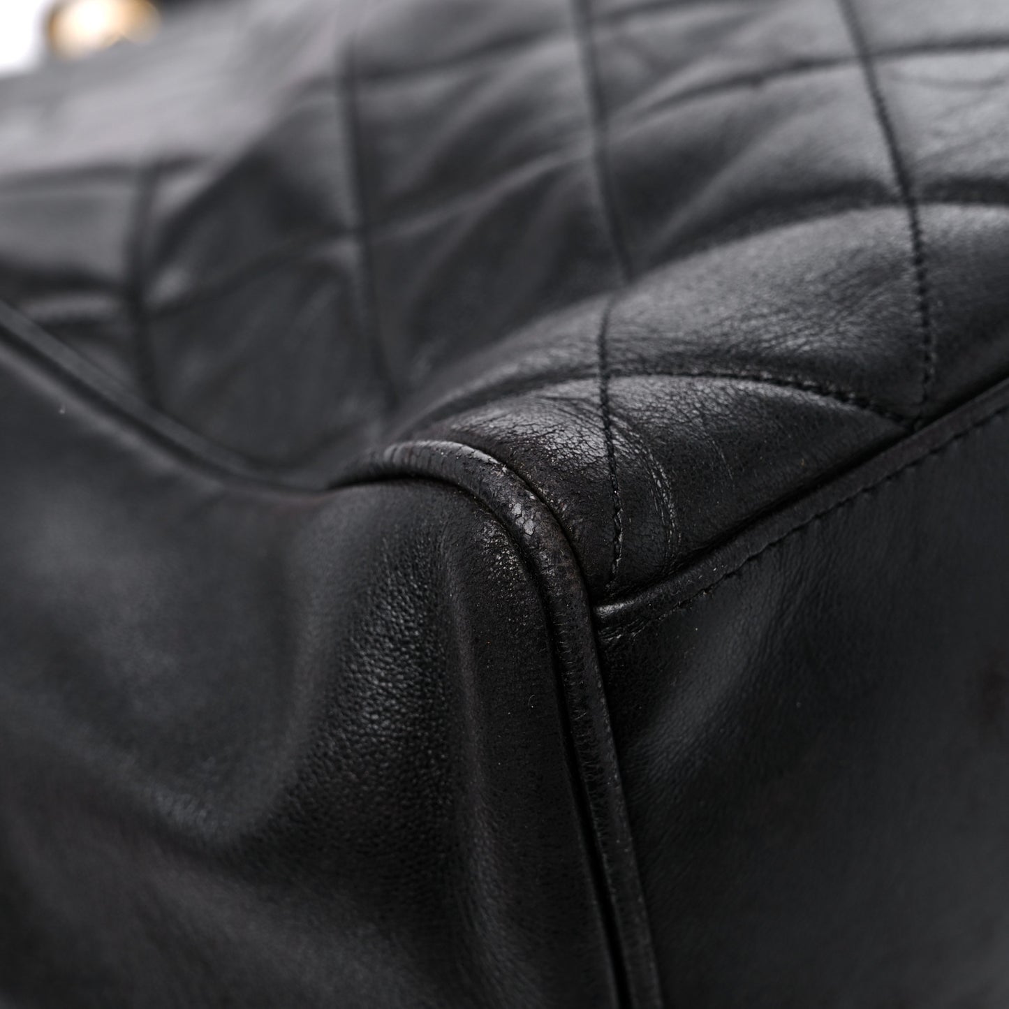 Lambskin Large Quilted Shopping Tote Black