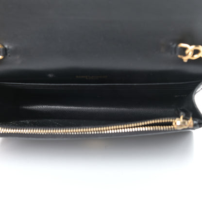 Saint Laurent Calfskin Crocodile Embossed Kate Monogram Tassel Chain Wallet Black 5 of 16