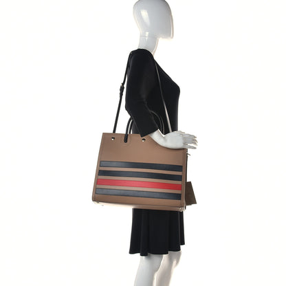 Burberry Smooth Calfskin Stripe Medium Two Handle Title Bag Camel Black Red 2 of 11