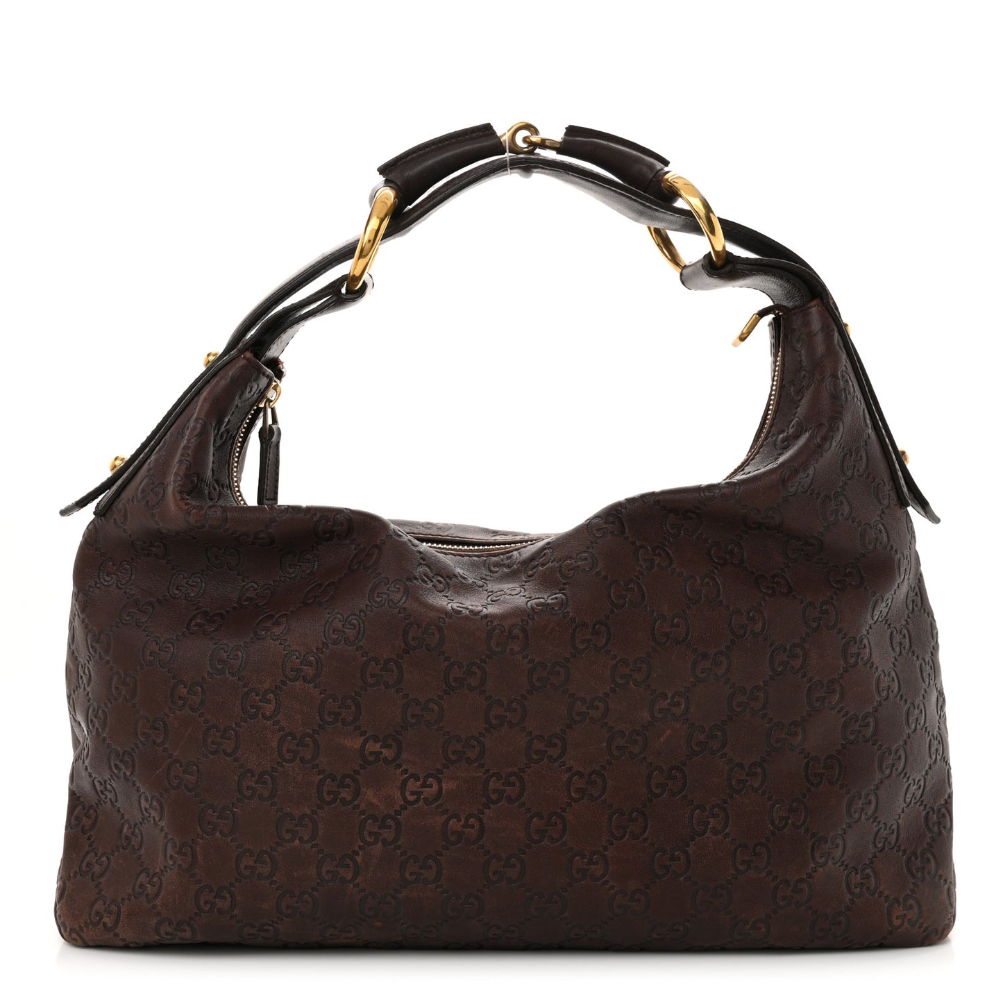Guccissima Medium Horsebit Chain Hobo Dark Brown