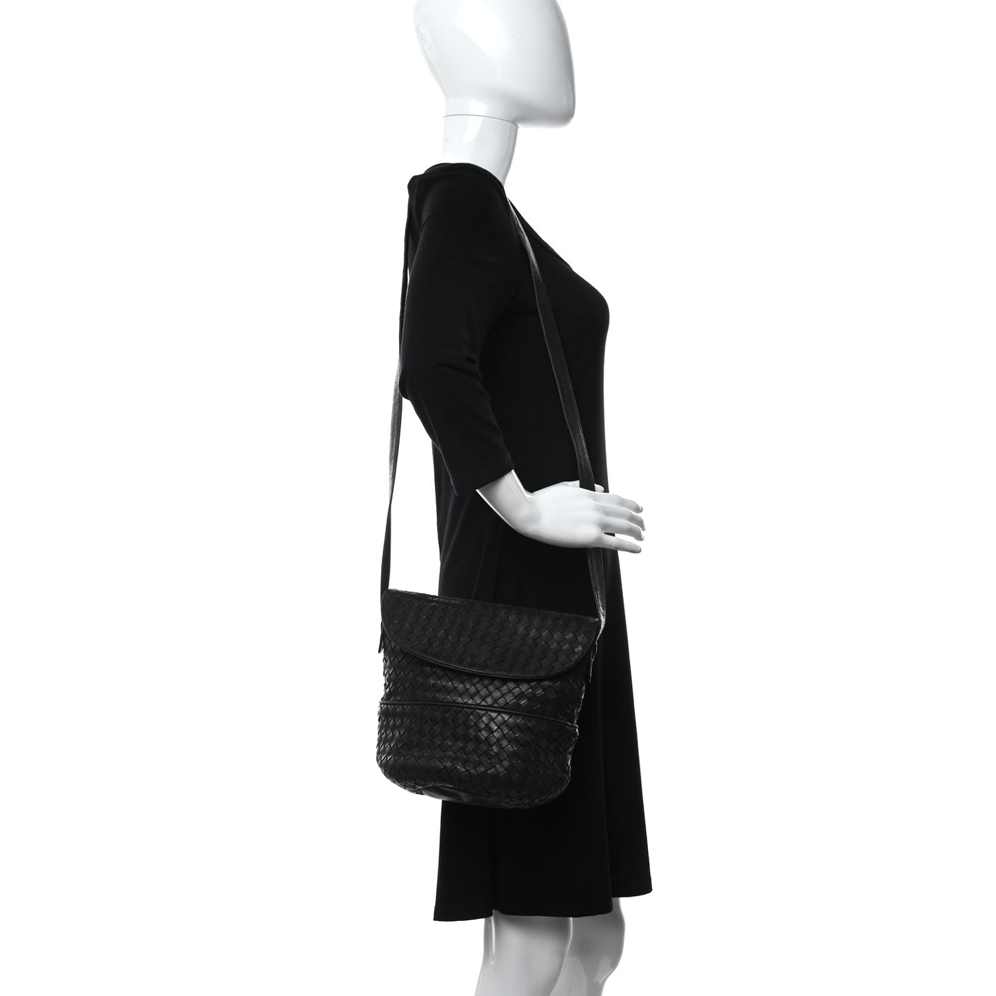 Nappa Intrecciato Crossbody Flap Bag Black