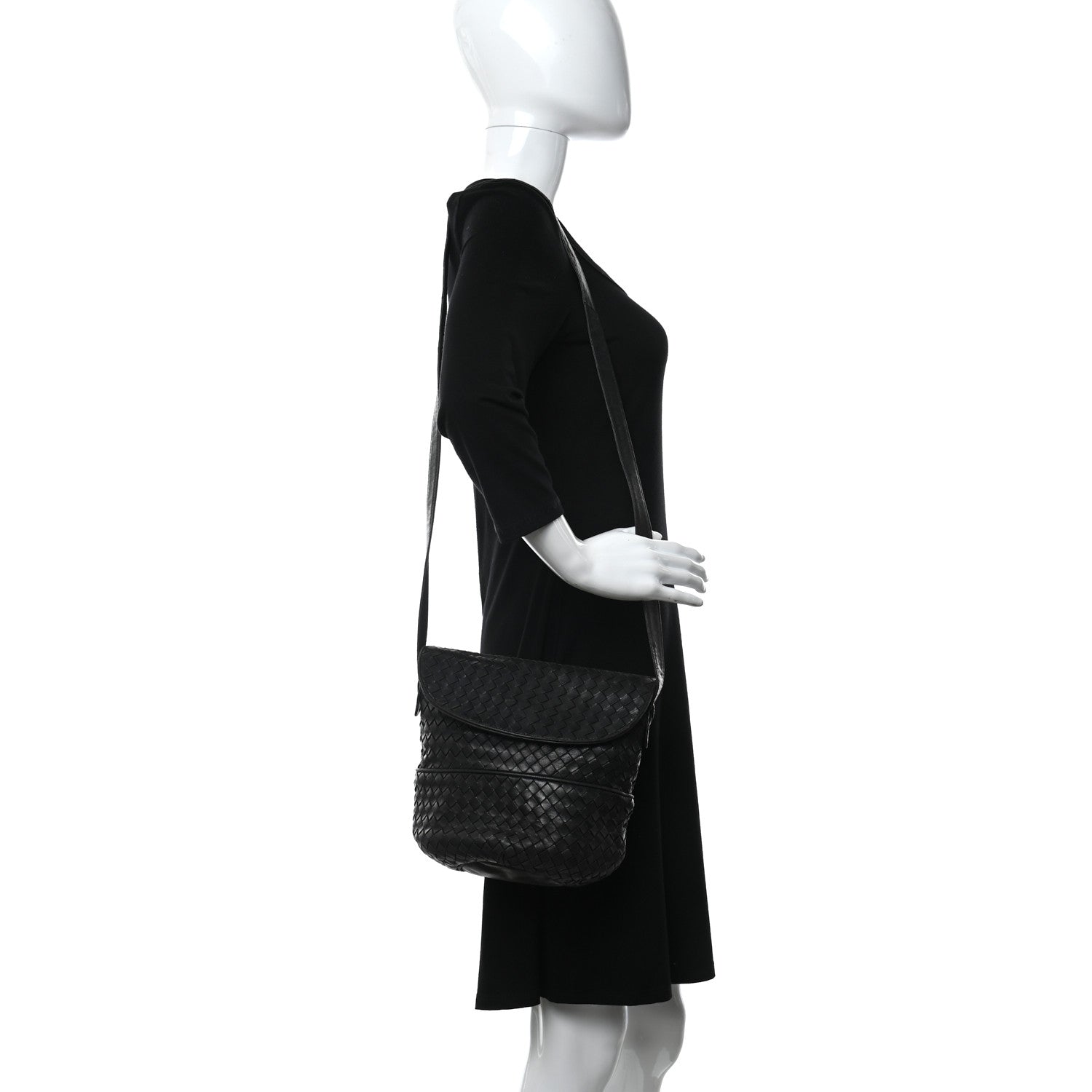 Bottega Veneta Nappa Intrecciato Crossbody Flap Bag Black 2 of 9
