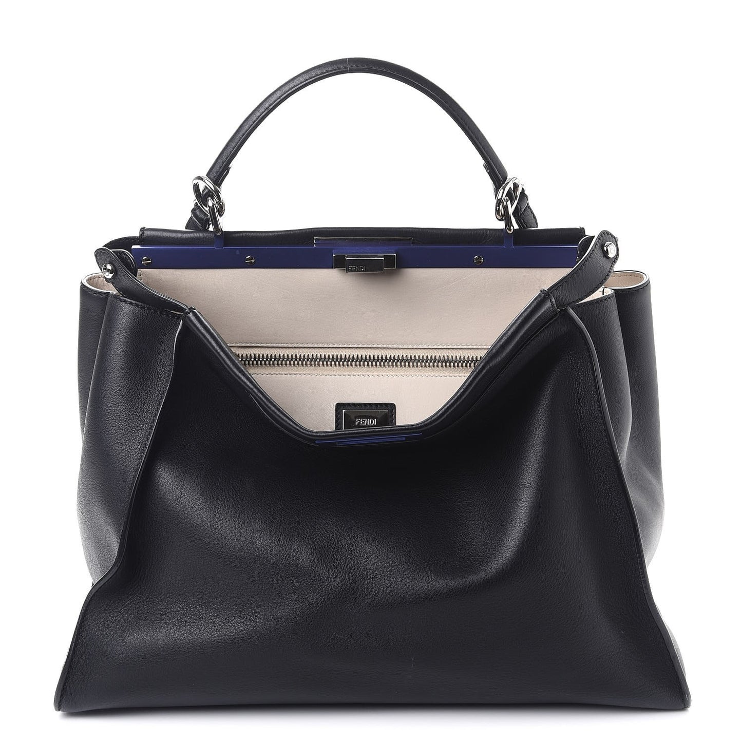 Vitello Dolce Shiny Nappa Large Peekaboo Iconic Satchel Black Camelia