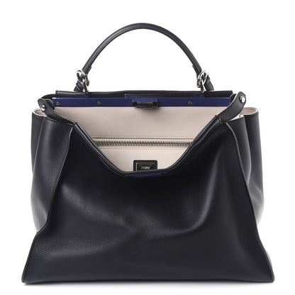 Fendi Vitello Dolce Shiny Nappa Large Peekaboo Iconic Satchel Black Camelia 1 of 13