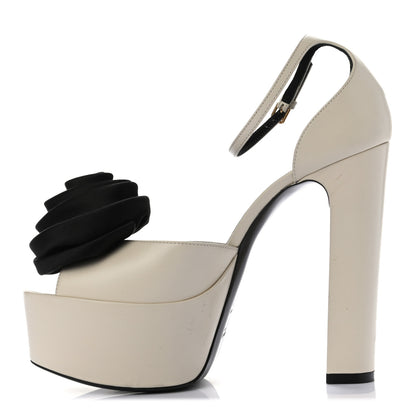 Saint Laurent Goatskin SAtin Jodie Flower Platform Sandals 38 Pearl 1 of 8