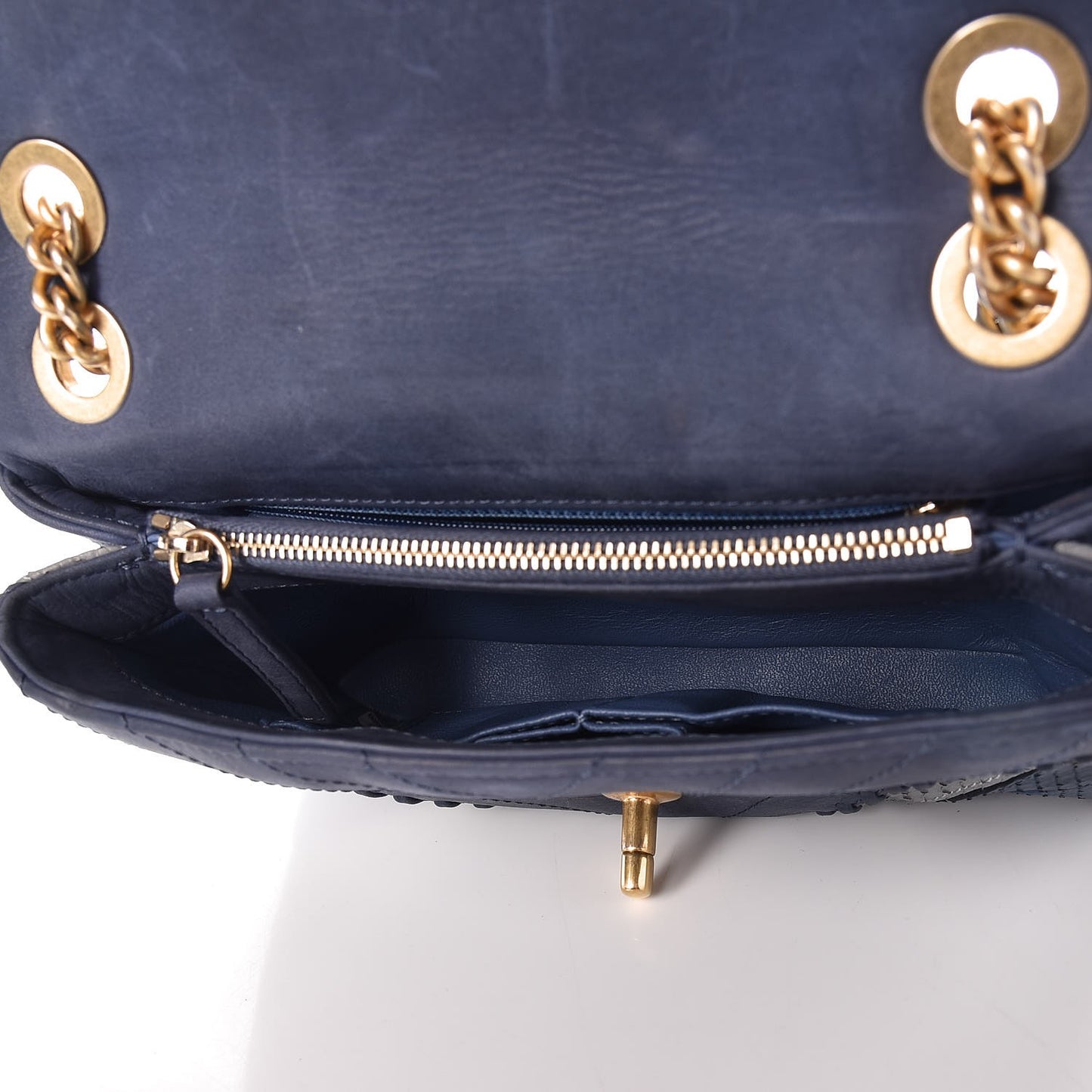 Iridescent Calfskin Python Patchwork Chevron Small Flap Black