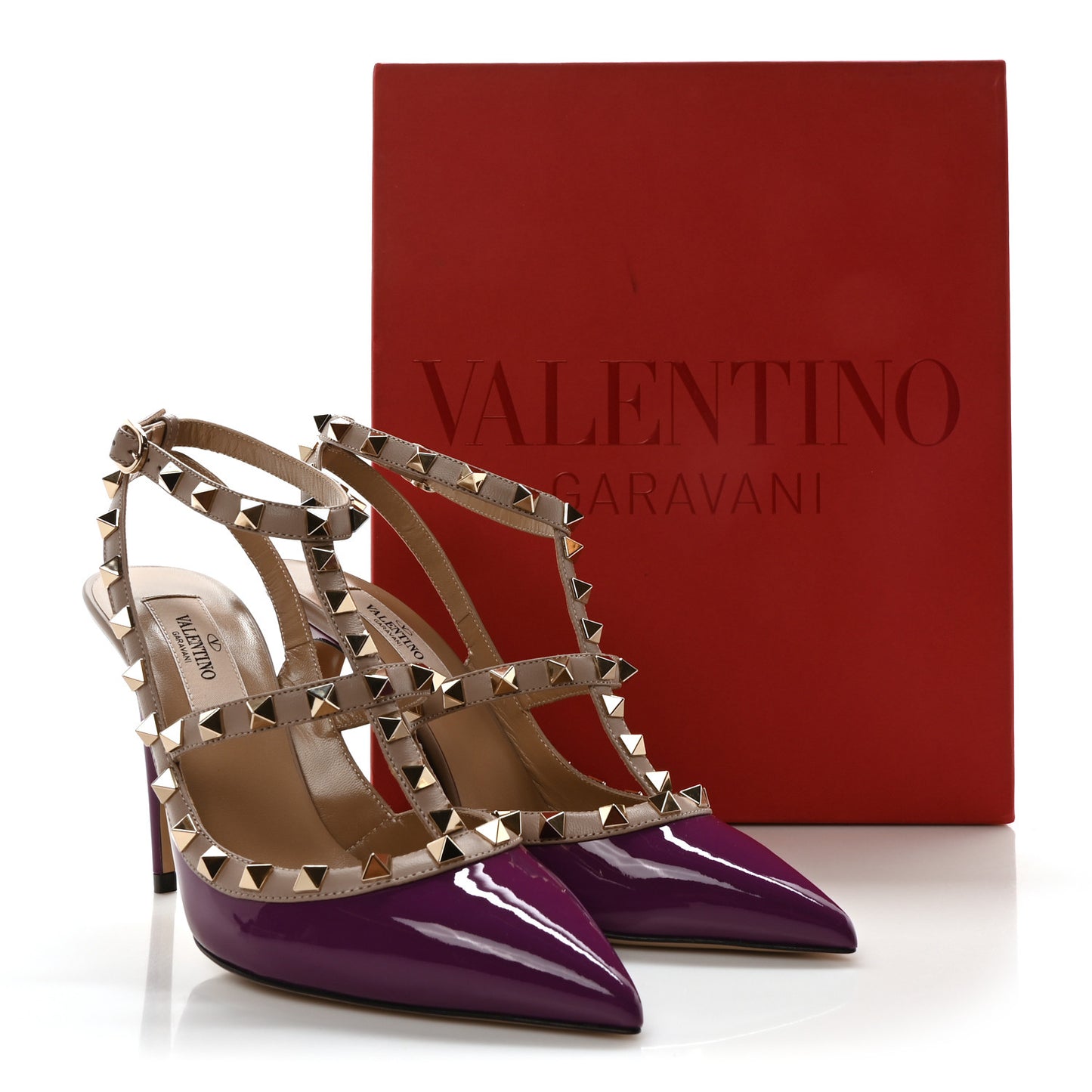 Patent Nappa Rockstud Ankle Strap 100mm Pumps 37.5 Purple Poudre