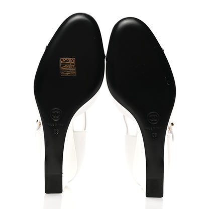 Chanel Lambskin Patent Cap Toe Mary Jane Wedge Pumps 39 White Black 5 of 12