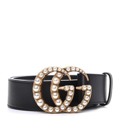 Gucci Moon Calfskin Pearl Double G 40mm Belt 80 32 Black Cream 1 of 5