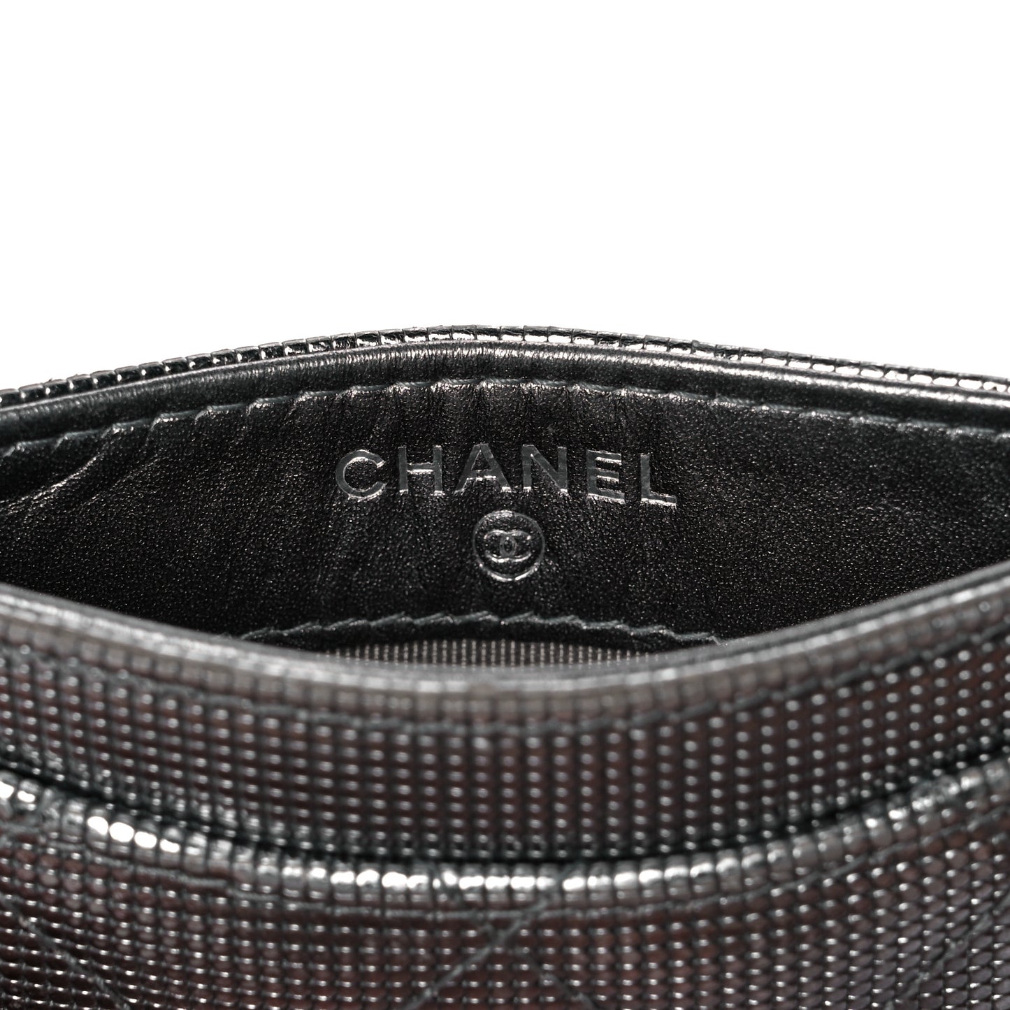Metallic Calfskin Pixel Effect Card Holder Dark Silver