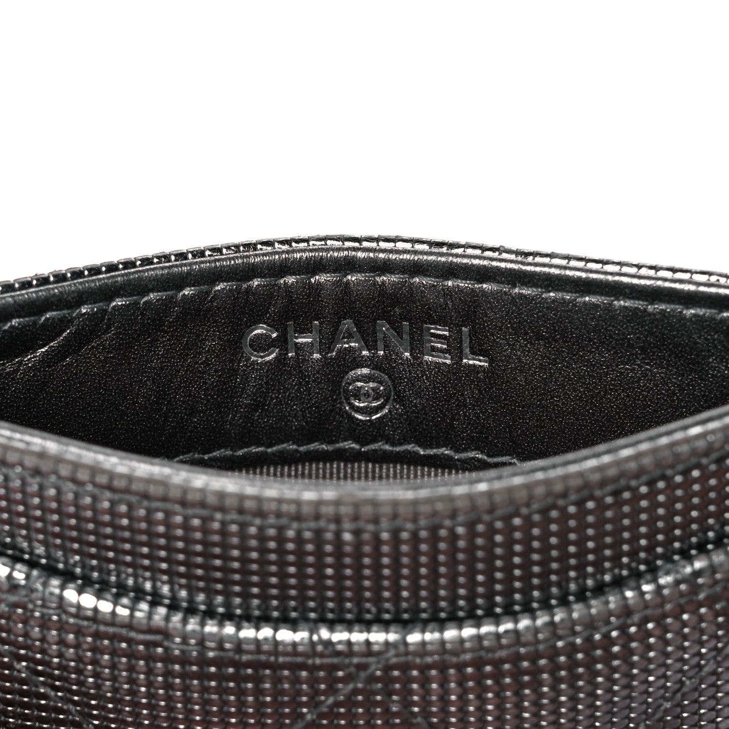 Chanel Metallic Calfskin Pixel Effect Card Holder Dark Silver 6 of 11