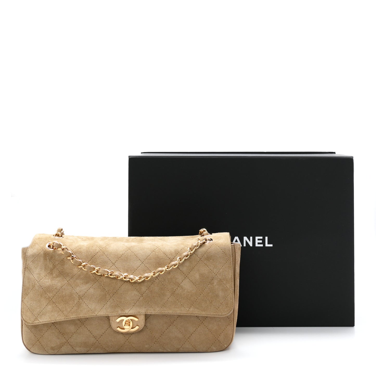 Suede Calfskin Small Souplissimo Maxi Flap Dark Beige