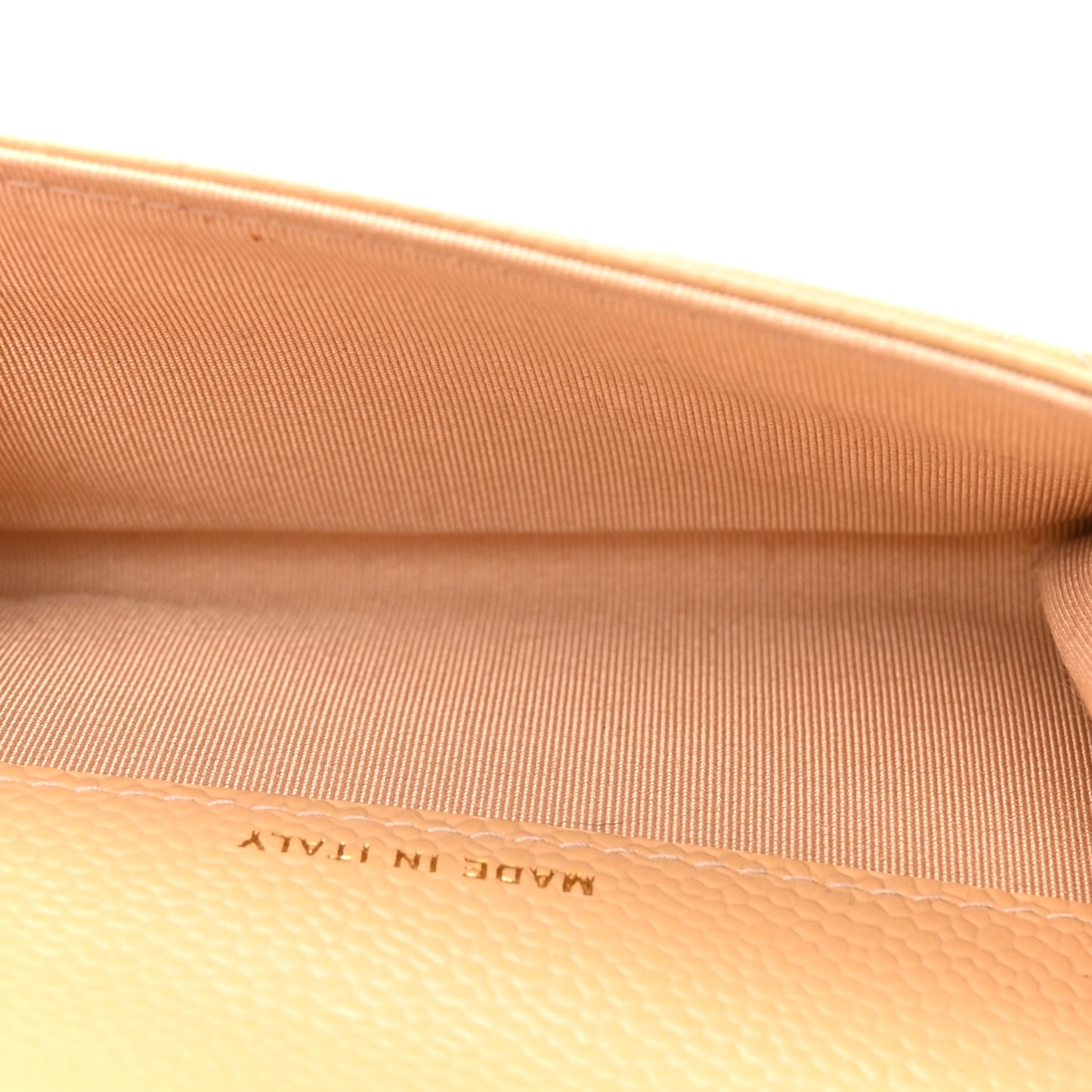 Caviar Quilted Flap Card Holder Light Beige