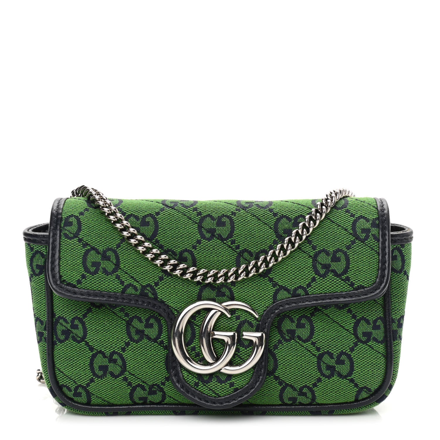 Gucci Monogram Multicolor Matelasse Diagonal Super Mini GG Marmont Shoulder Bag Green Blue 1 of 13