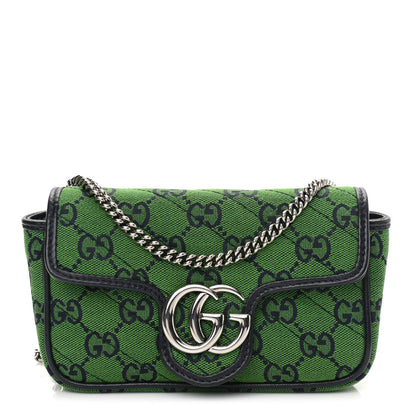 Gucci Monogram Multicolor Matelasse Diagonal Super Mini GG Marmont Shoulder Bag Green Blue 1 of 13