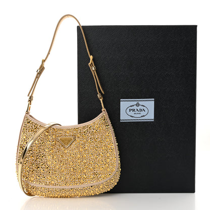Prada Satin Crystal Cleo Adjustable Strap Shoulder Bag Platino 11 of 11