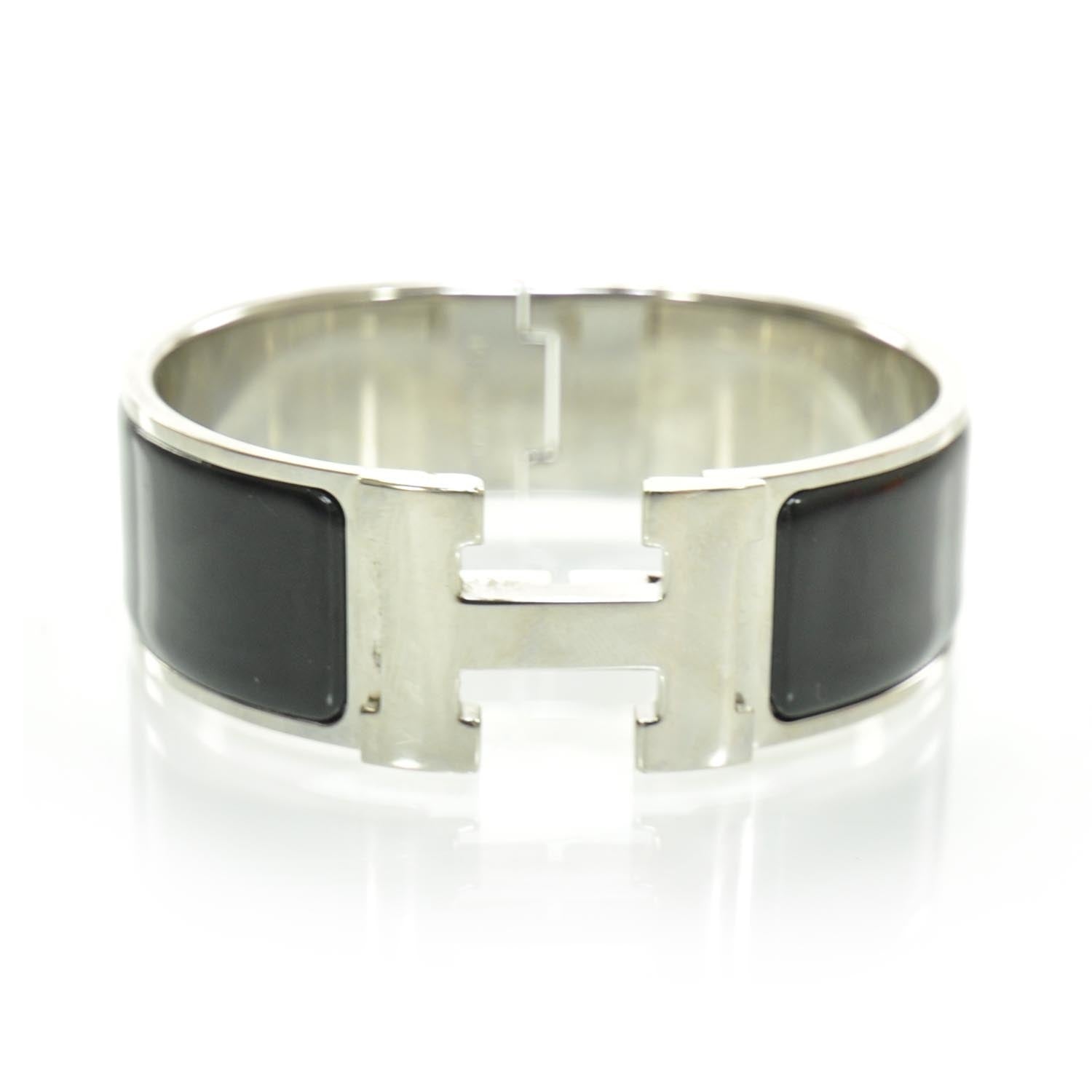 Hermes Enamel Clic Clac H Bracelet Wide Black Silver 3 of 7