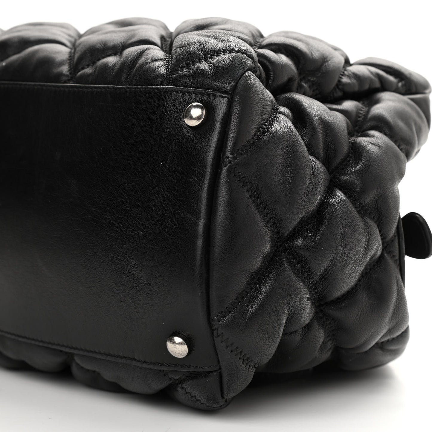 Calfskin Bubble Quilt Bowler Black