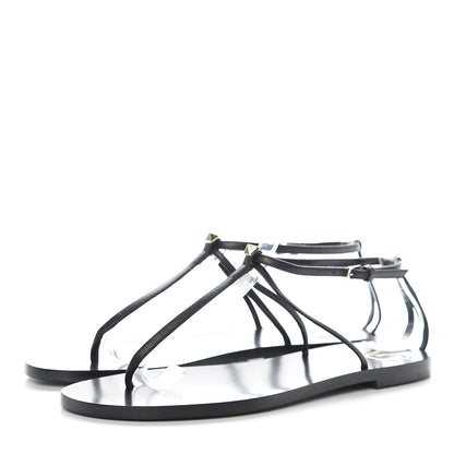 Valentino Garavani Calfskin Nude Rockstud T Strap Flat Thong Sandals 36 Black 3 of 9