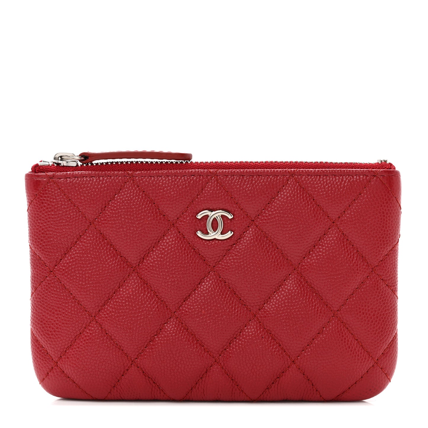 Caviar Quilted Small Cosmetic Case Red