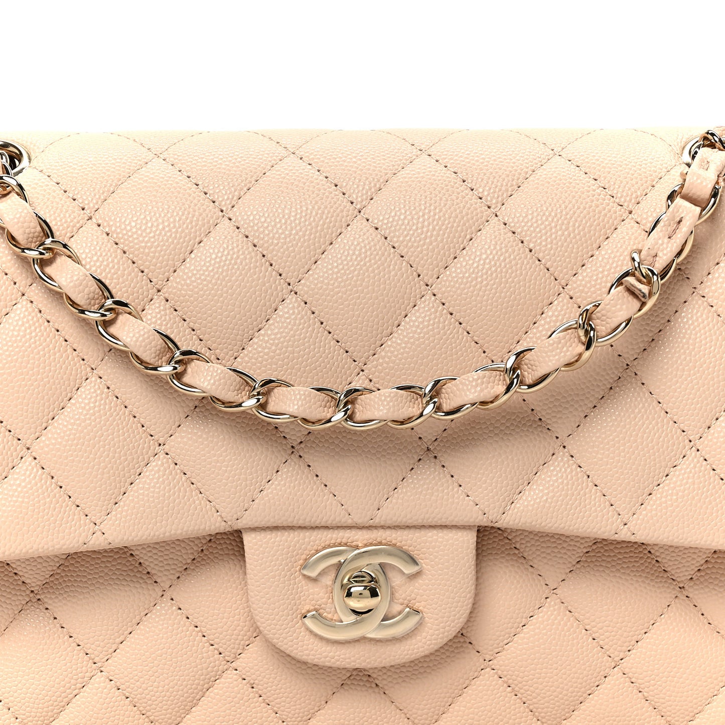 Caviar Quilted Medium Double Flap Light Beige