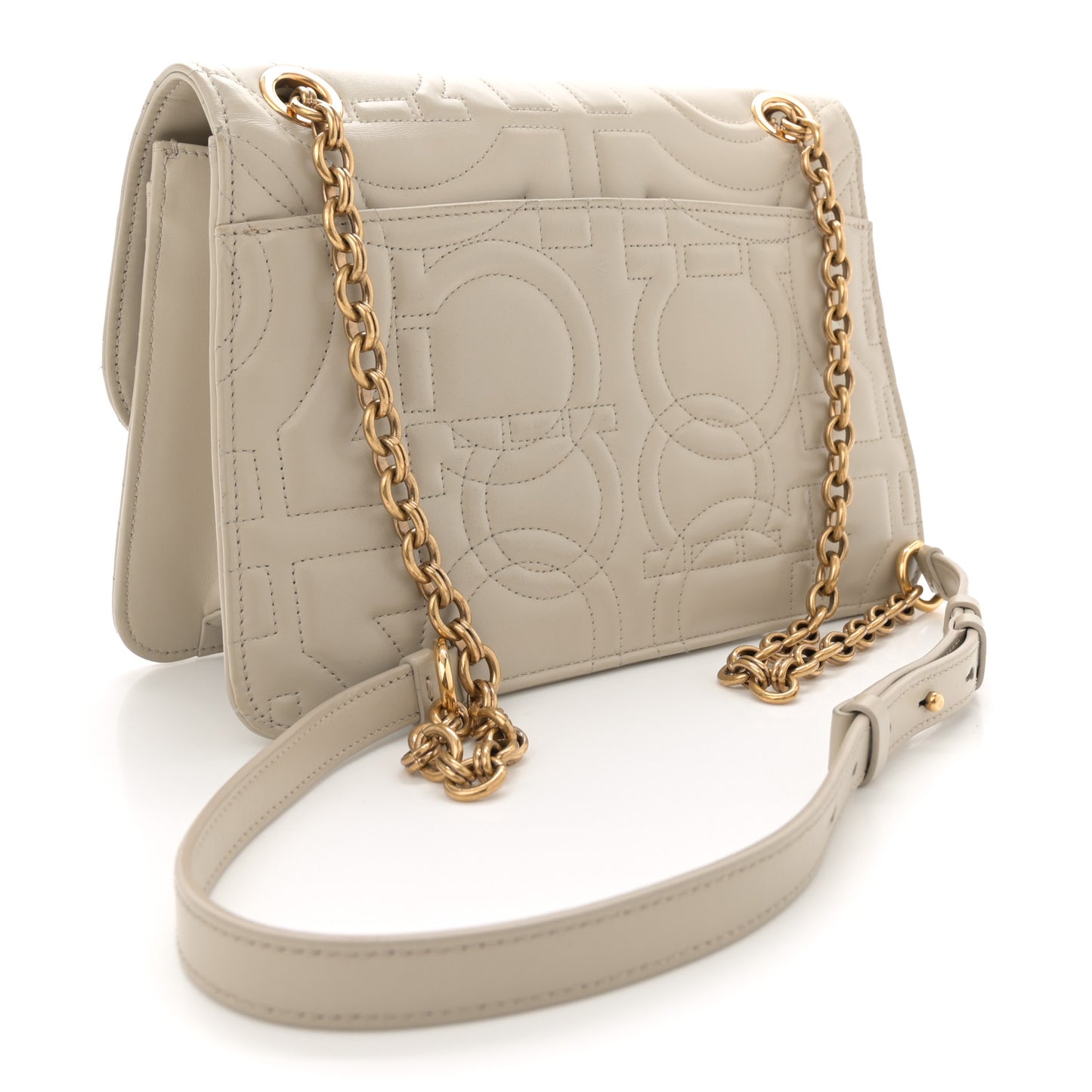 Calfskin Quilted Gancini Flap Bag Peony
