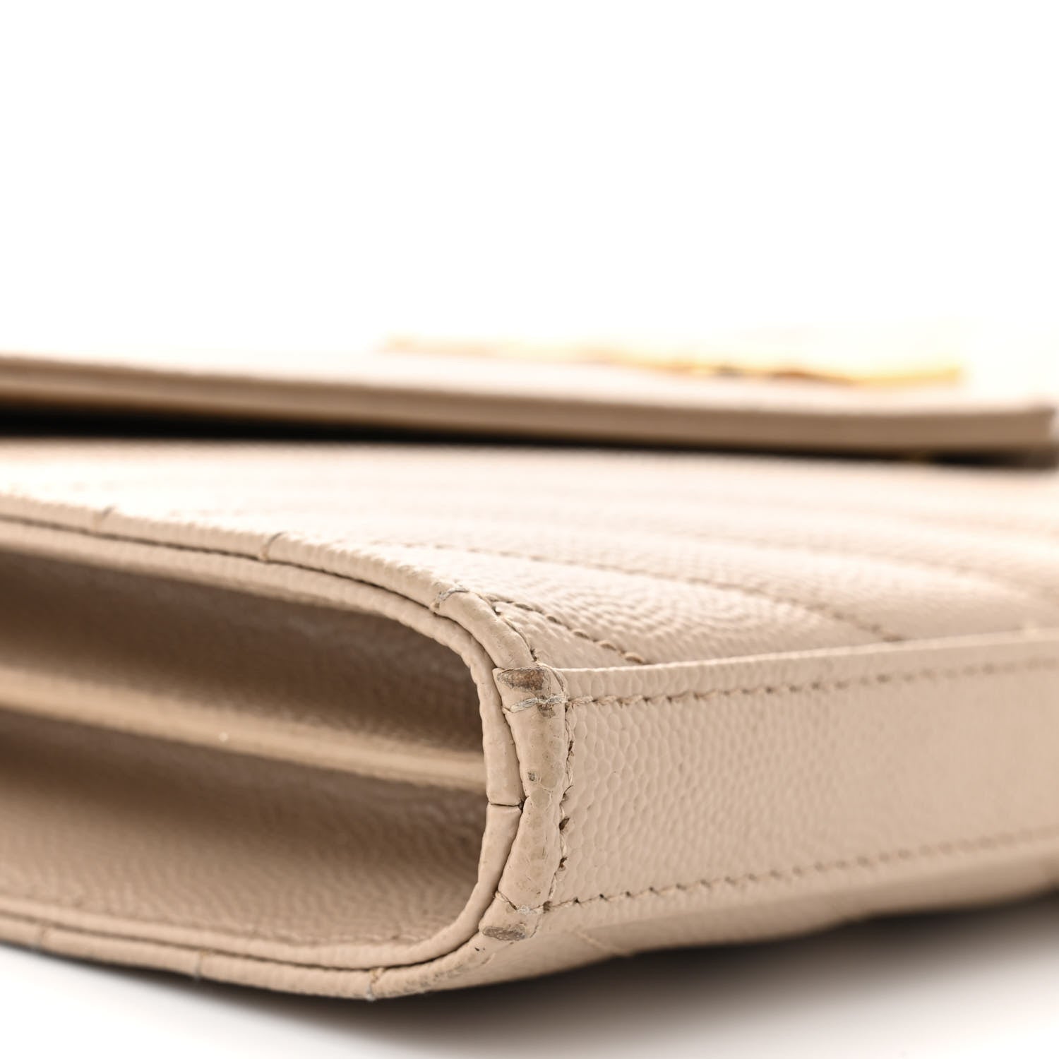 Saint Laurent Grain De Poudre Matelasse Chevron Monogram Chain Wallet Dark Beige 9 of 17