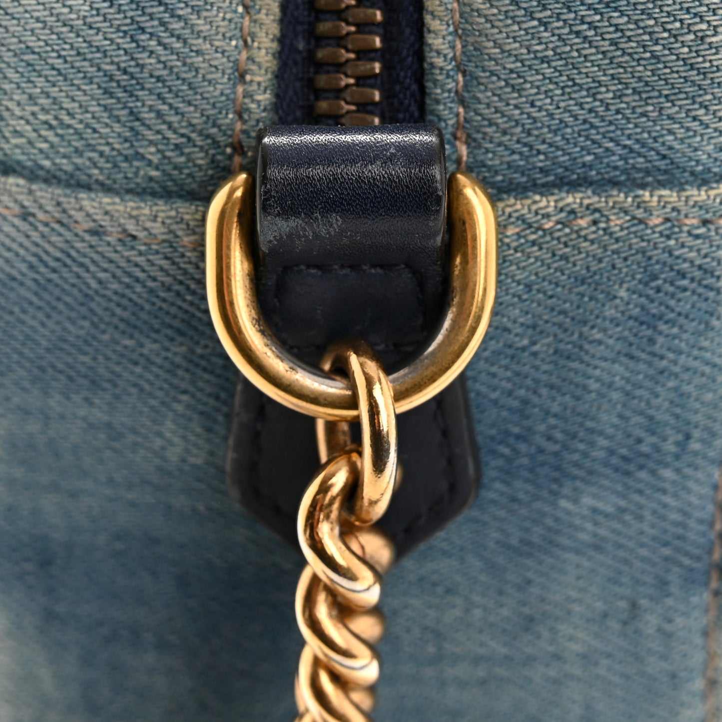 Denim Matelasse Small Pearly GG Marmont Chain Shoulder Bag Blue