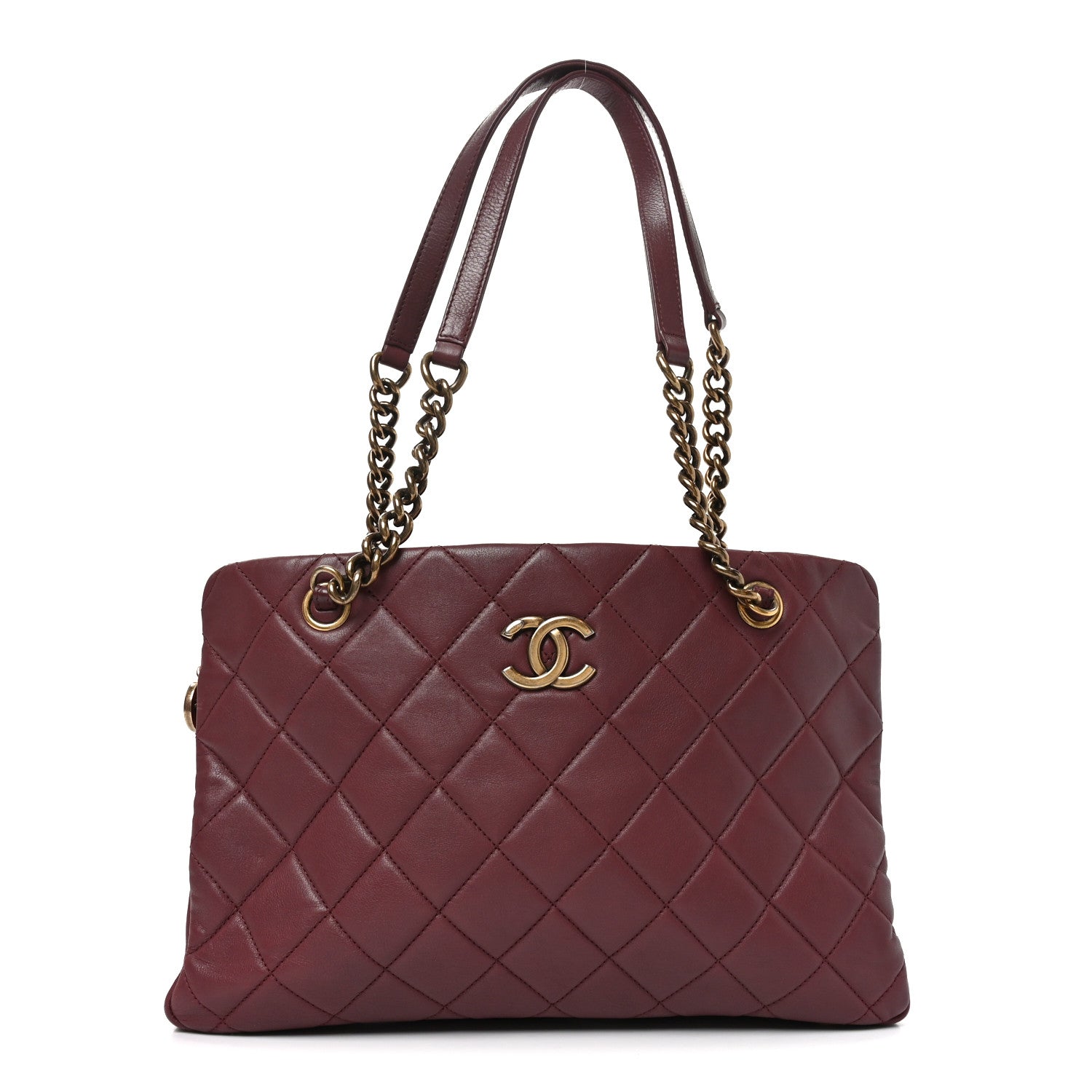 Chanel Calfskin Quilted Small CC Crown Tote Burgundy 1 of 10