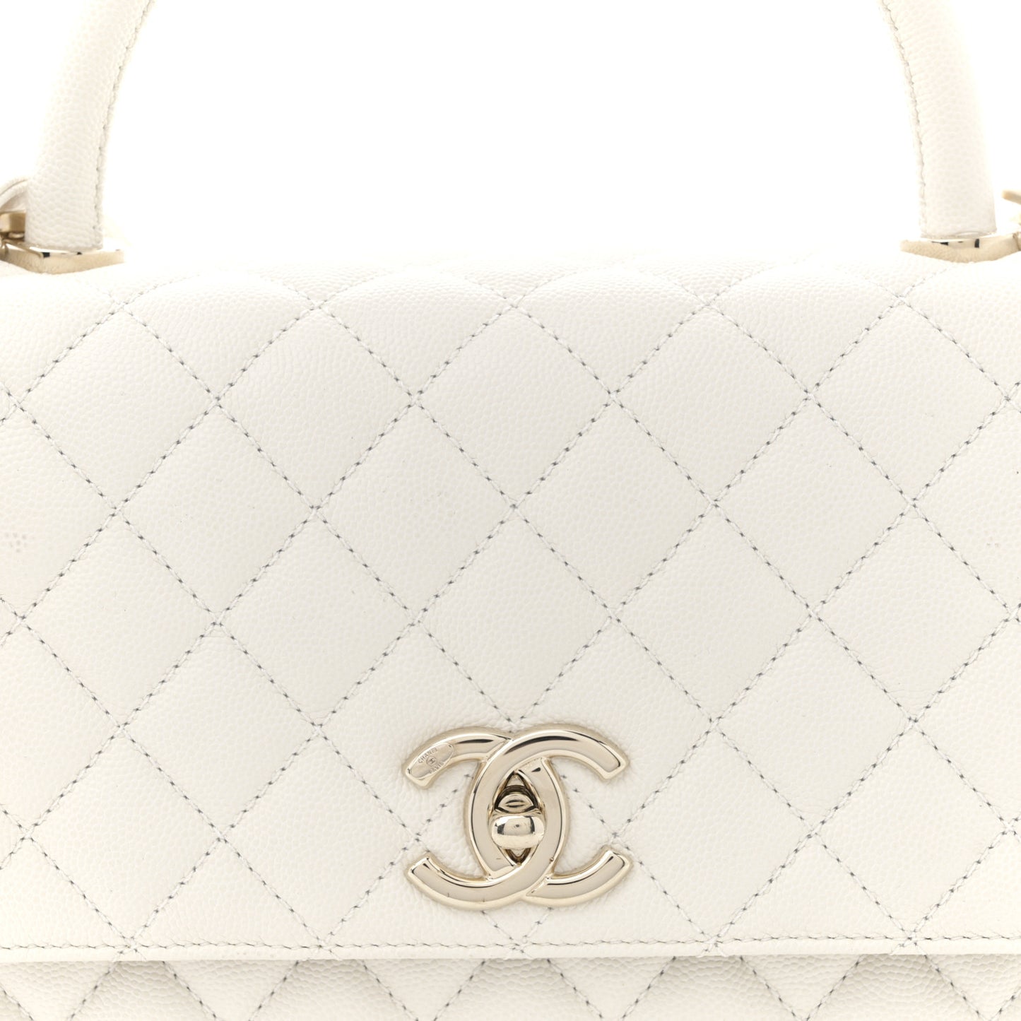 Caviar Quilted Small Coco Handle Flap White