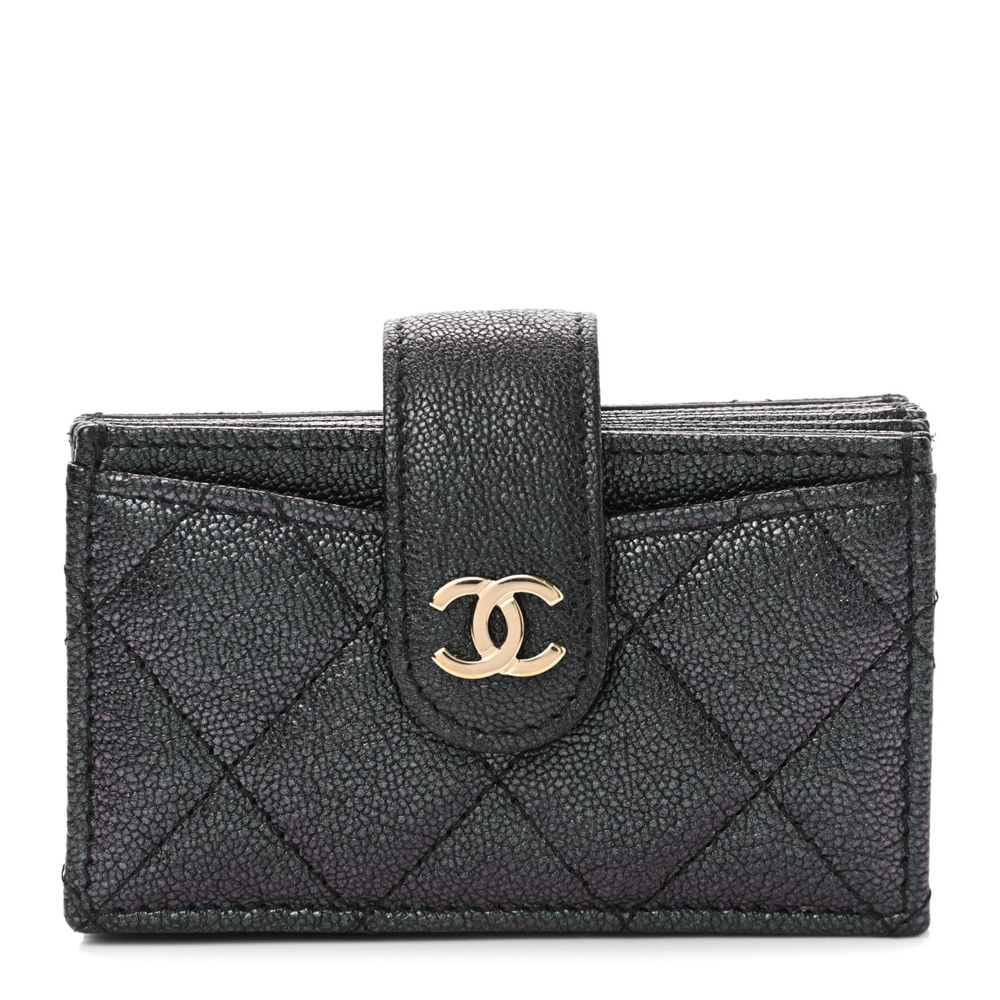 Iridescent Caviar Quilted Gusseted Card Holder Black