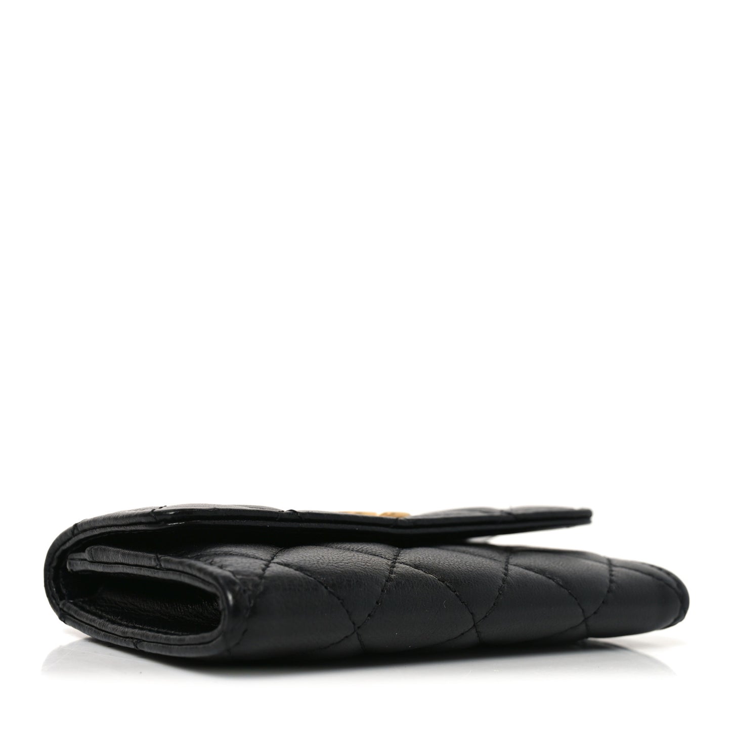 Lambskin Quilted Flap Card Holder Black
