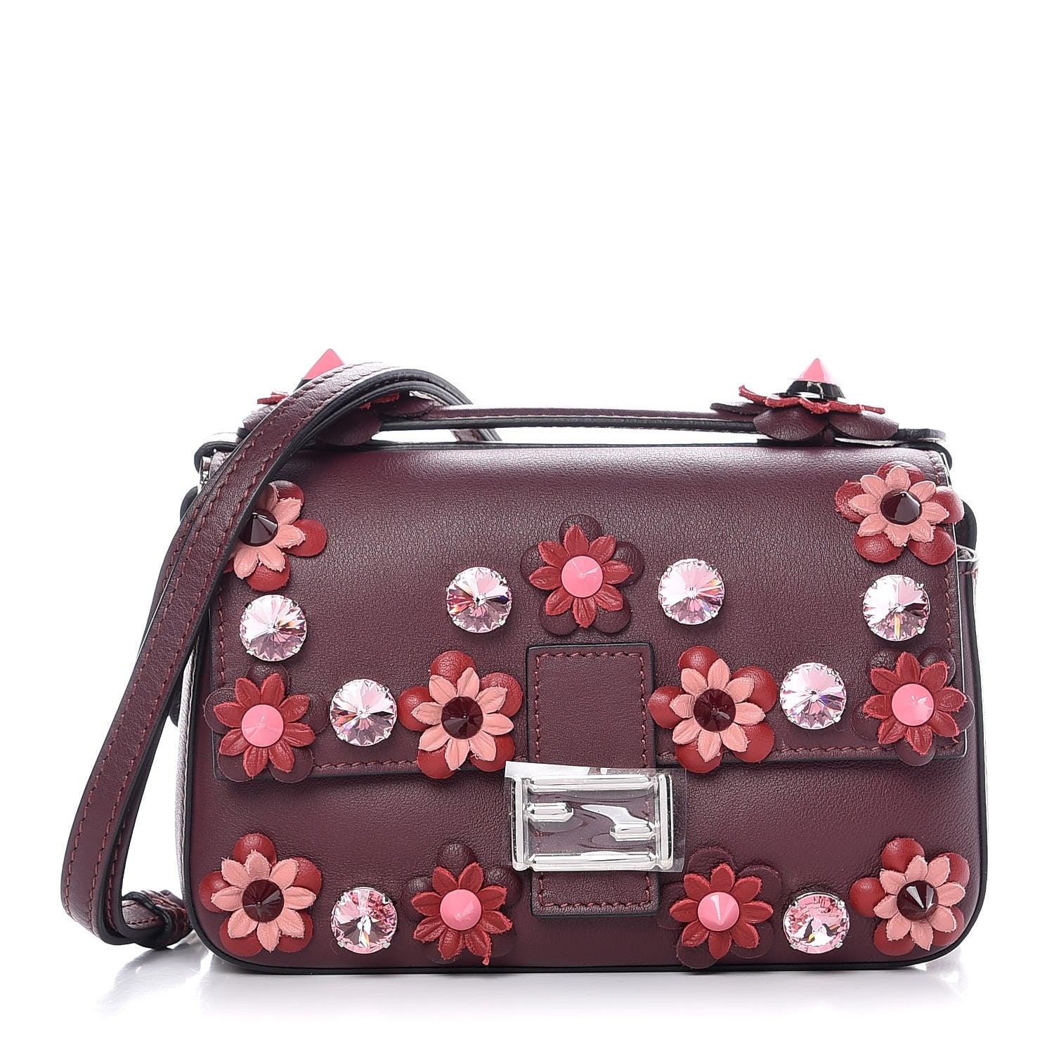 Fendi Vitello Dolce Crystal Flowerland Bi-Color Micro Double Baguette Bordeaux Soap 1 of 6