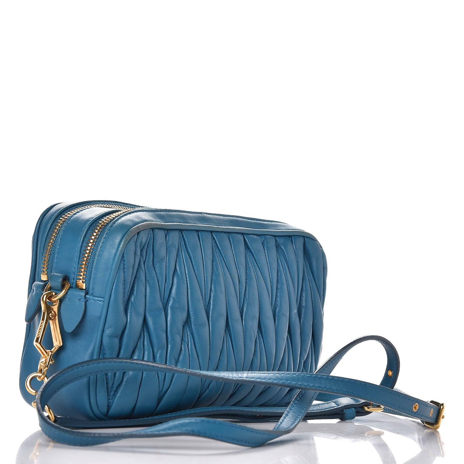 Miu Miu Nappa Matelasse Double Zip Shoulder Bag Turchese 3 of 11