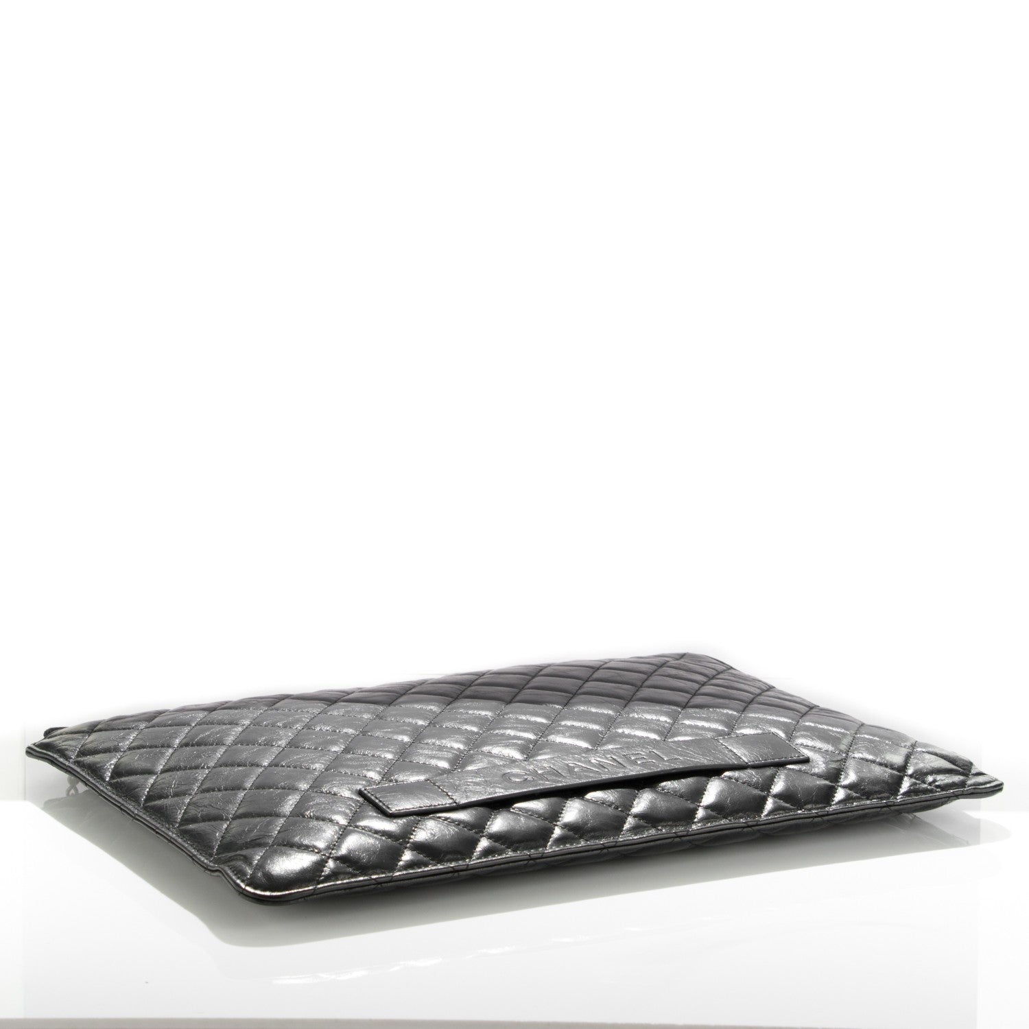 Chanel Crumpled Lambskin Quilted Large Slide Pouch Black 4 of 6