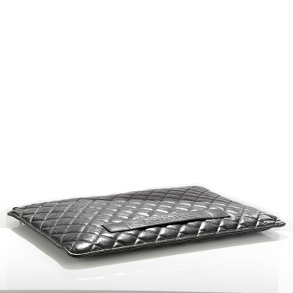 Chanel Crumpled Lambskin Quilted Large Slide Pouch Black 4 of 6