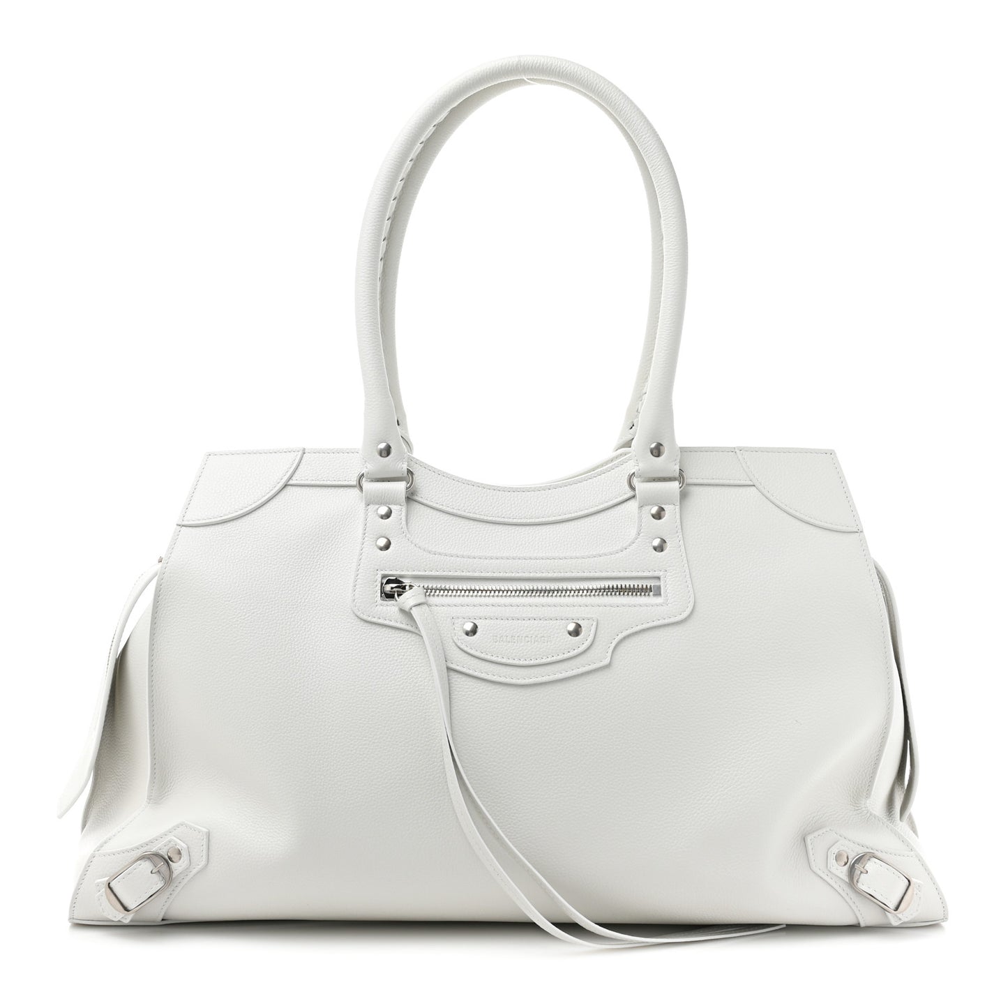 Grained Calfskin Neo Classic Silver Hardware Large Top Handle Bag White