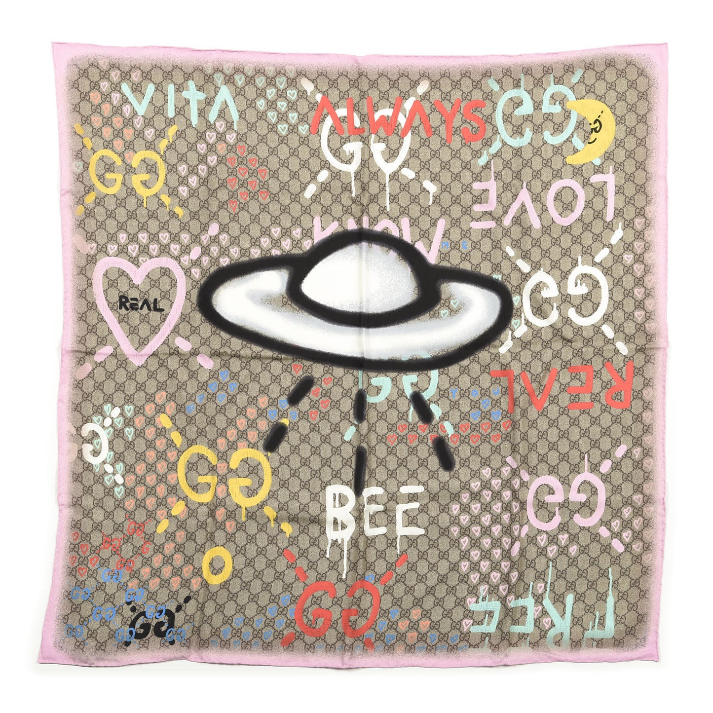 Silk Twill GG Monogram Real GG UFO Square Scarf Multicolor