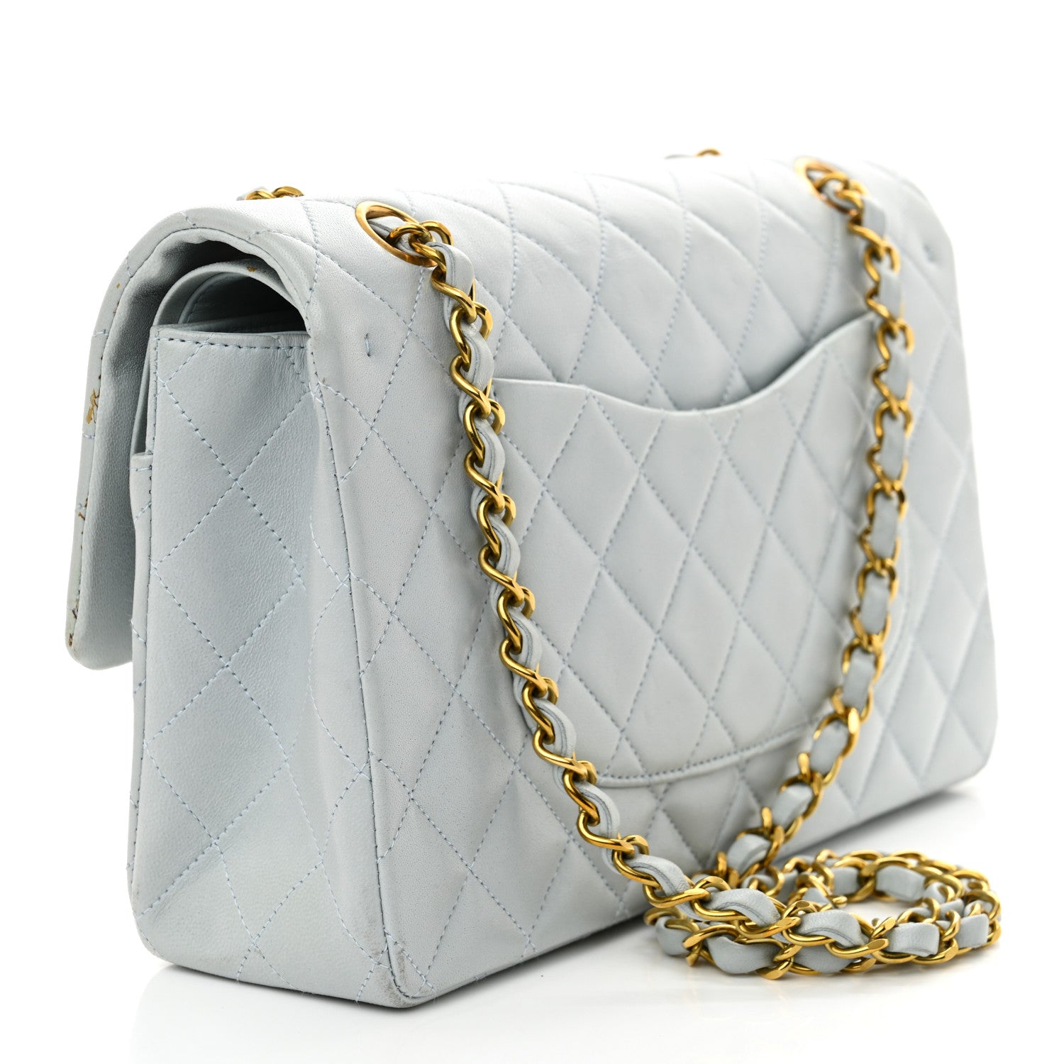 Chanel Lambskin Quilted Medium Double Flap Light Blue 3 of 16