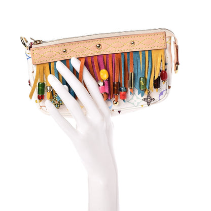 Louis Vuitton Monogram Multicolor Fringe Pochette Accessories White 2 of 7