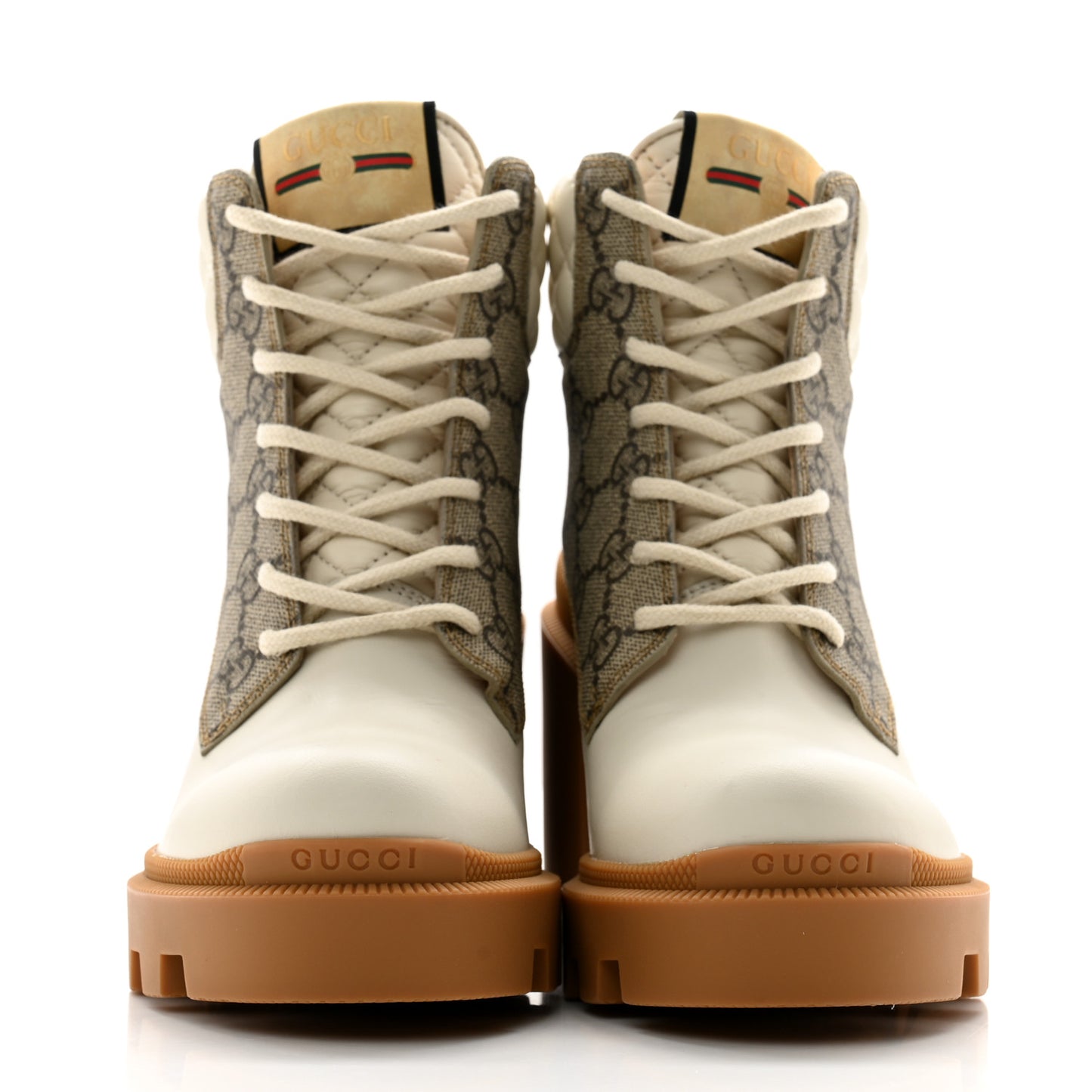Calfskin GG Supreme Monogram Nappa Quilted Lace Up Ankle Boots 35 Mystic 35.5 White Beige