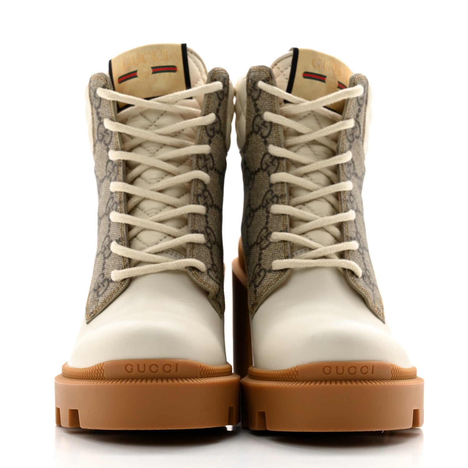 Gucci Calfskin GG Supreme Monogram Nappa Quilted Lace Up Ankle Boots 35 Mystic 35.5 White Beige 2 of 9