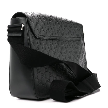 Gucci Guccissima Signature Medium Double Buckle Flap Messenger Bag Black 3 of 11