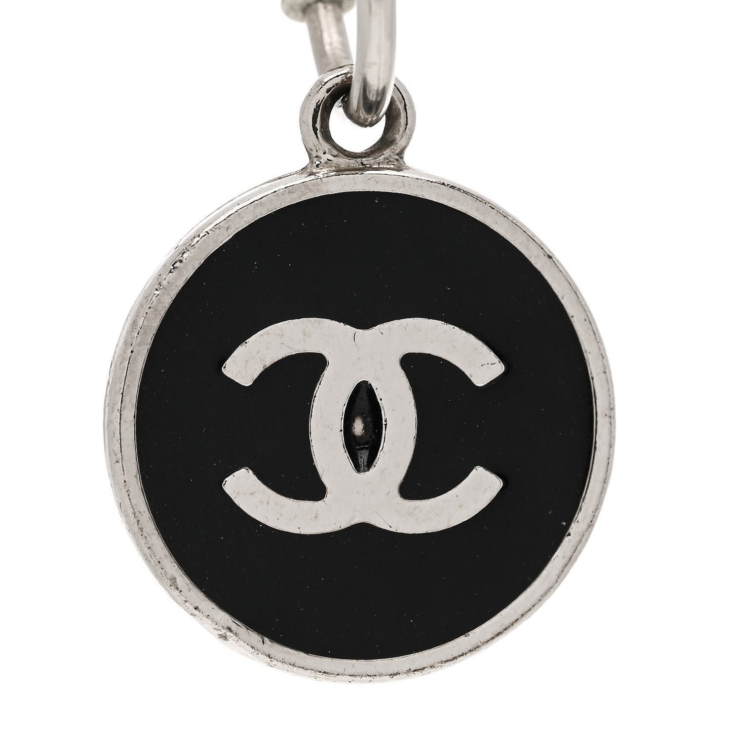 Metal Enamel CC Dangle Earrings Silver Black