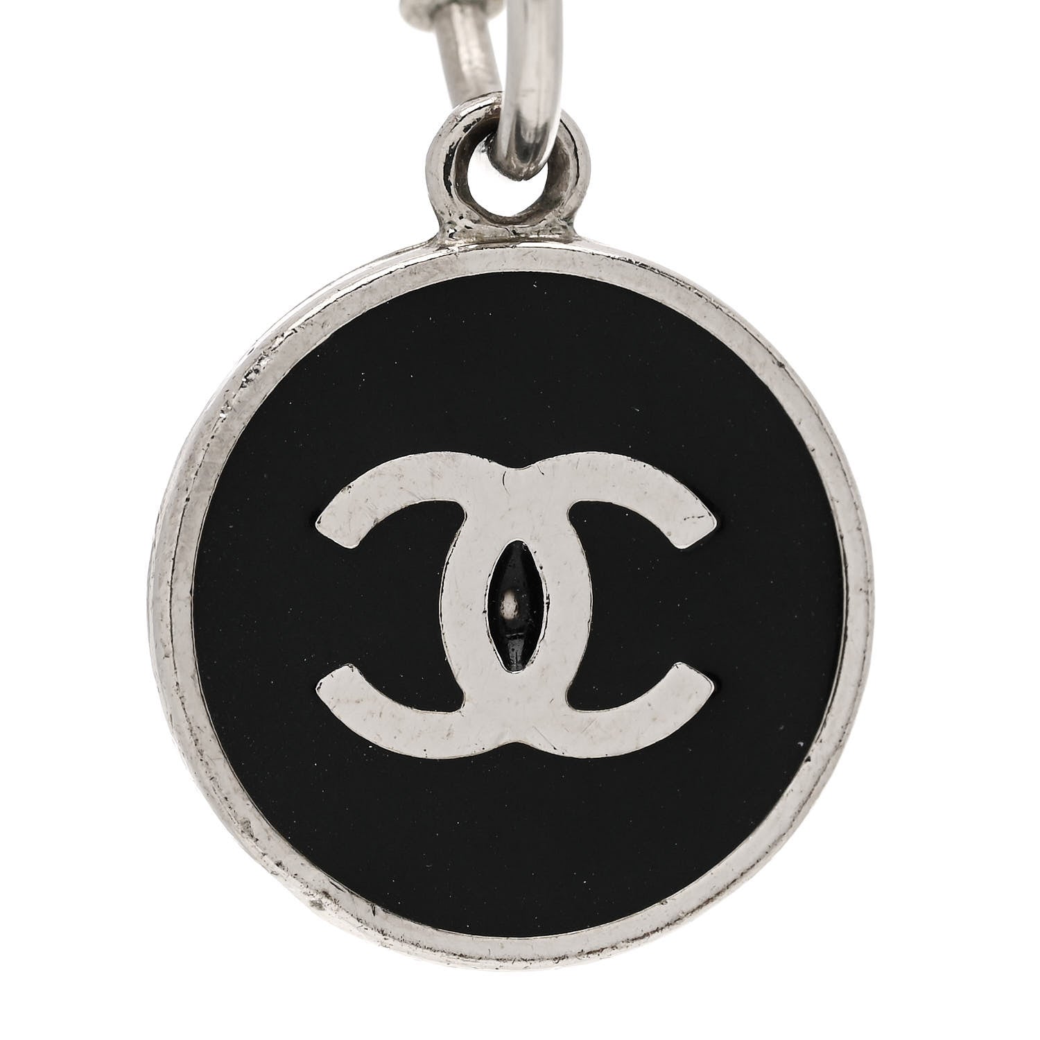 Chanel Metal Enamel CC Dangle Earrings Silver Black 6 of 6