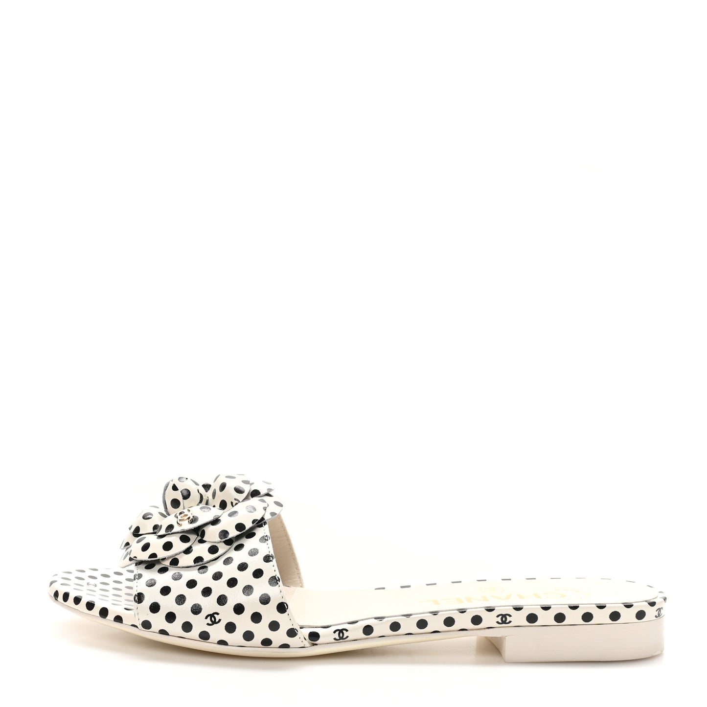Calfskin Printed Camellia CC Slides 36 Ivory Black