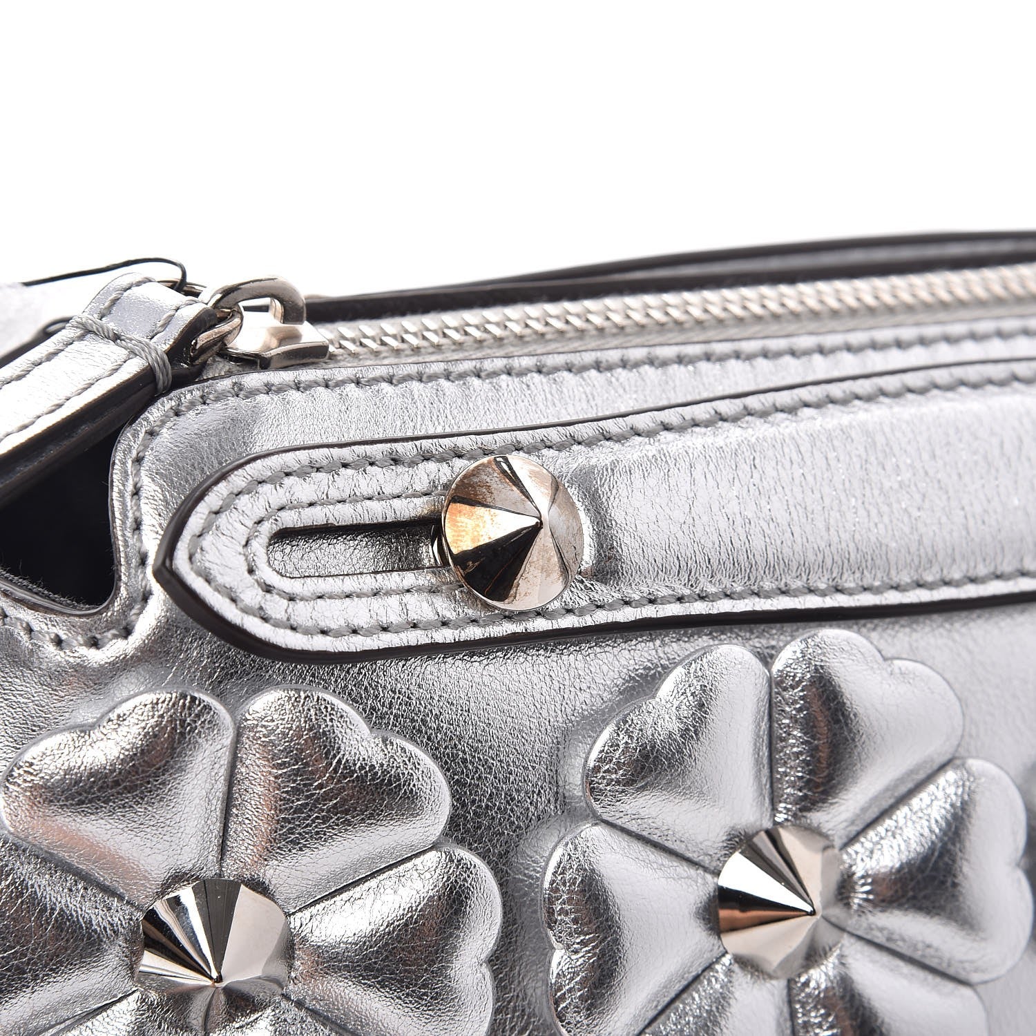 Fendi Vitello Catalan Mirror Flowerland Mini By The Way Boston Bag Argento 8 of 8